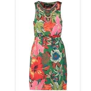 DESIGUAL X CHRISTIAN LACROIX PINK, GREEN,  TROPICAL MINI DRESS SIZE 36, NEW
